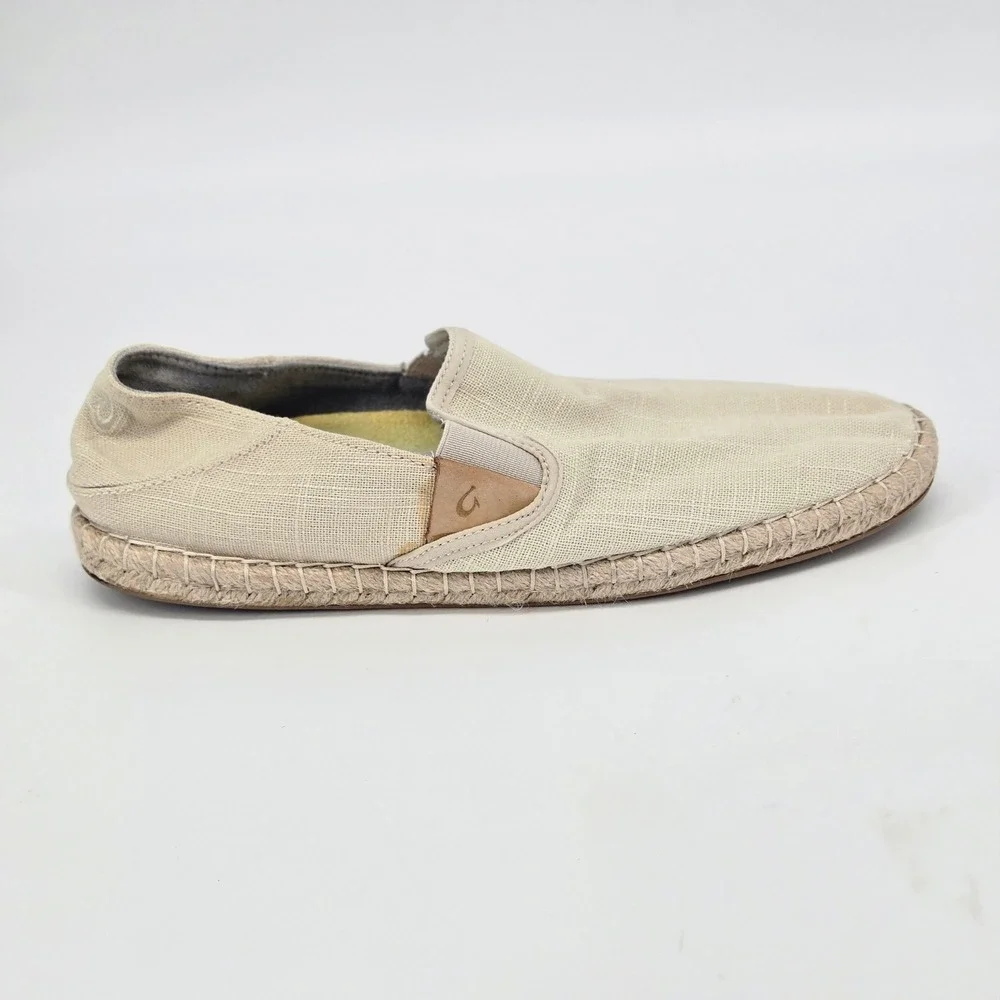 Olukai Kaula Paa Kapa Oatmeal Beige Espadrille Slip On Shoes Flats Women 8 VGUC